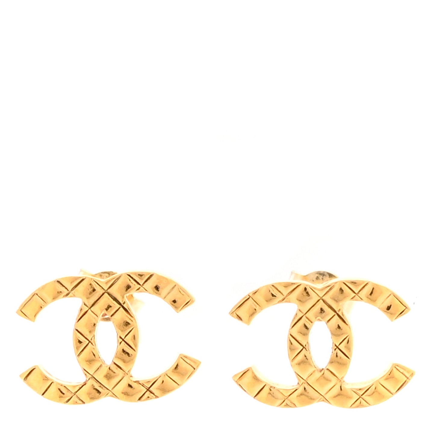Metal Quilted CC Earrings Gold