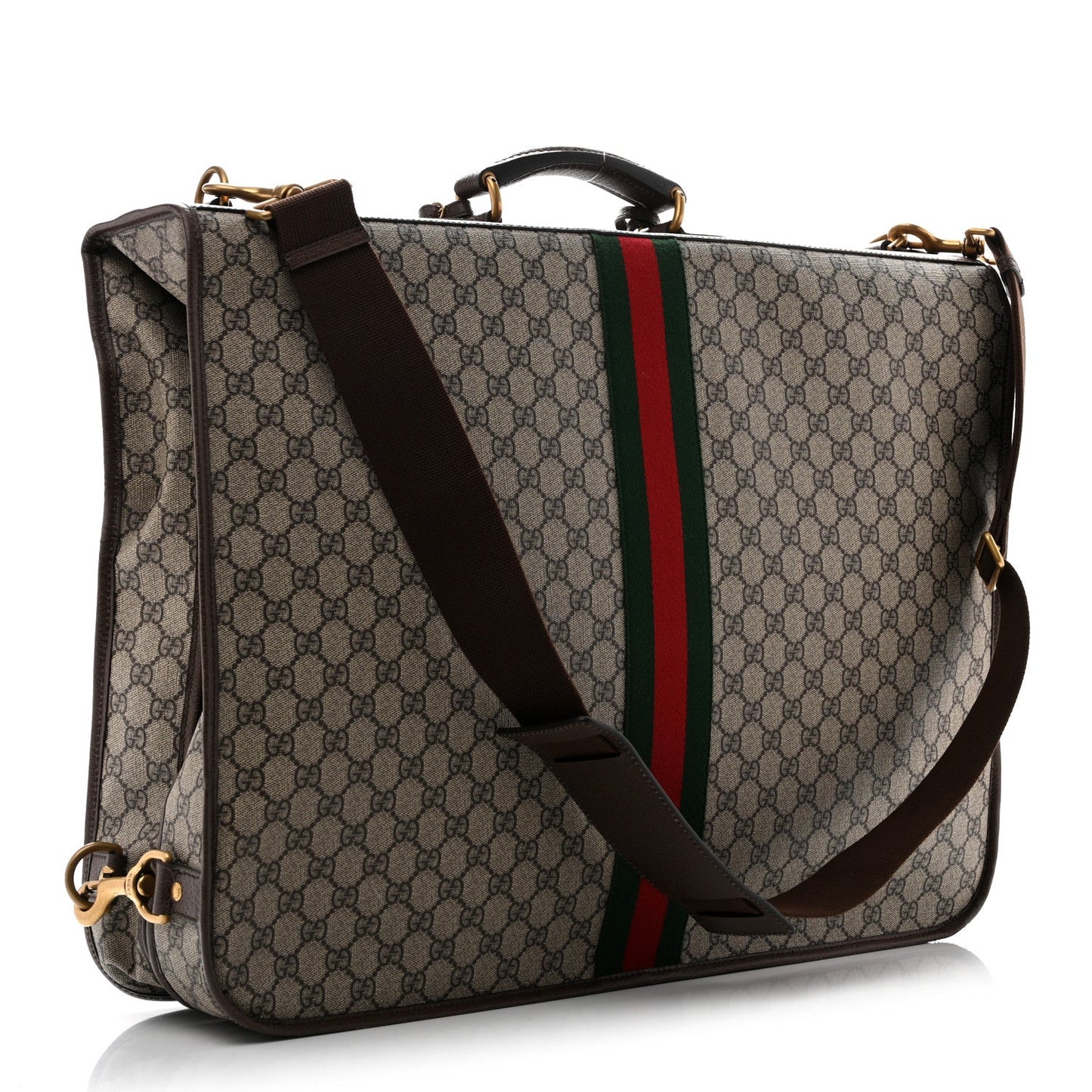 GG Supreme Monogram Textured Dollar Calfskin Web Ophidia Savoy Garment Bag Beige Ebony New Acero