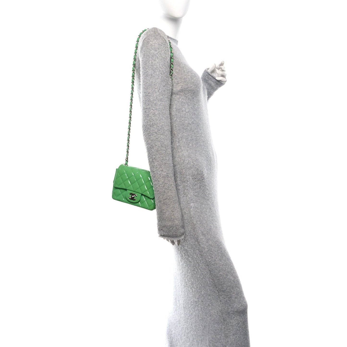 Patent Calfskin Quilted Mini Square Flap Green