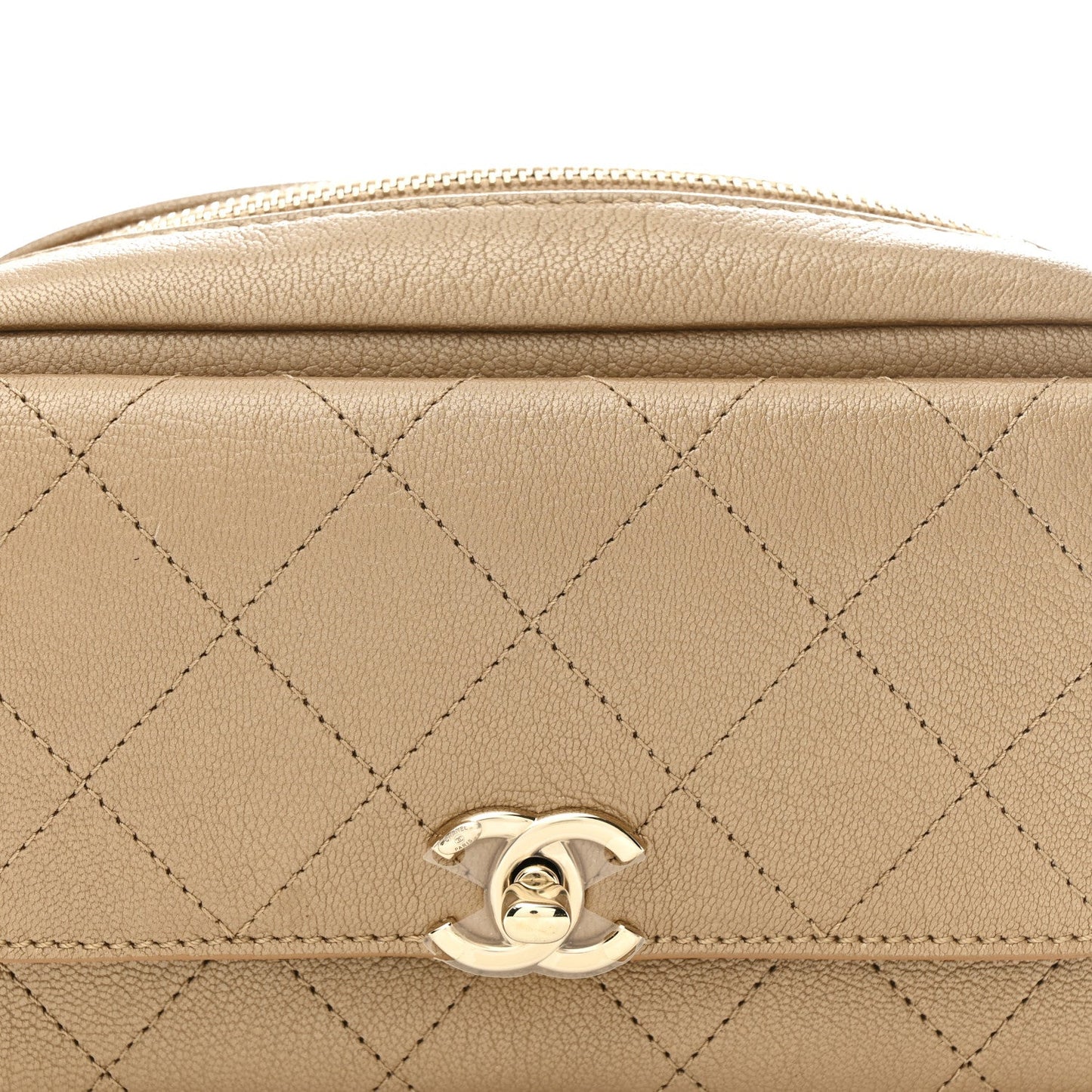 Metallic Calfskin Quilted Waist Bag Gold