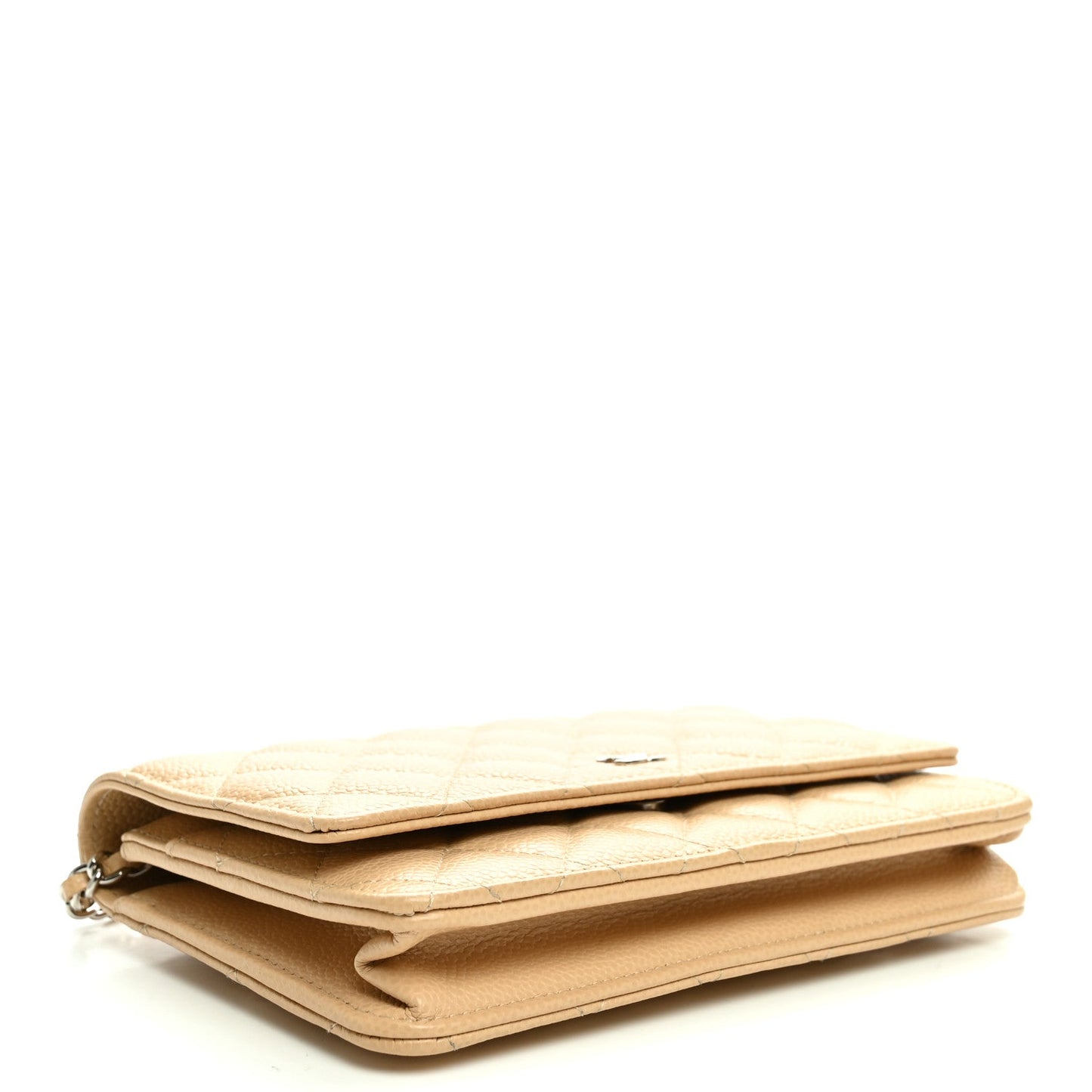 Caviar Quilted Wallet on Chain WOC Beige