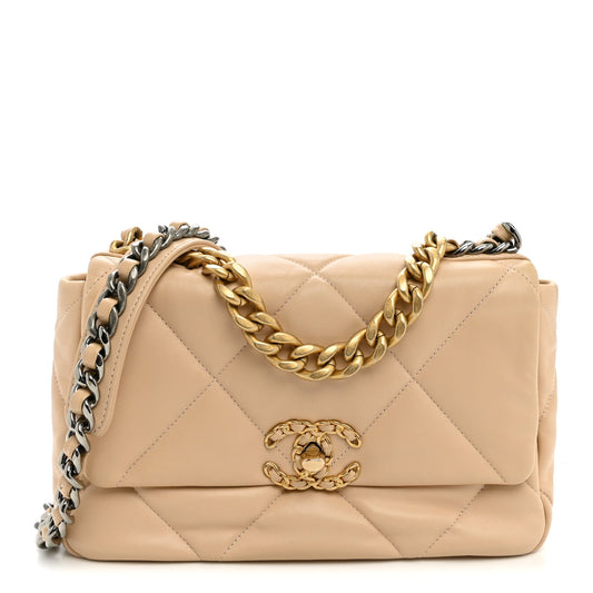 Lambskin Quilted Medium Chanel 19 Flap Light Beige