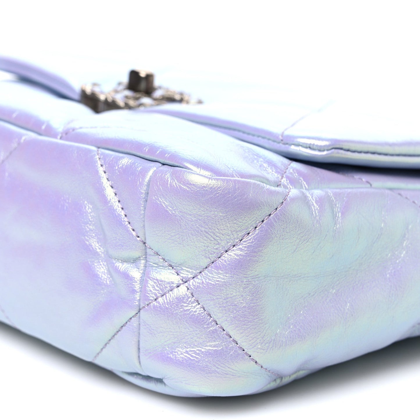 Iridescent Calfskin Quilted Medium Chanel 19 Flap Light Purple Blue