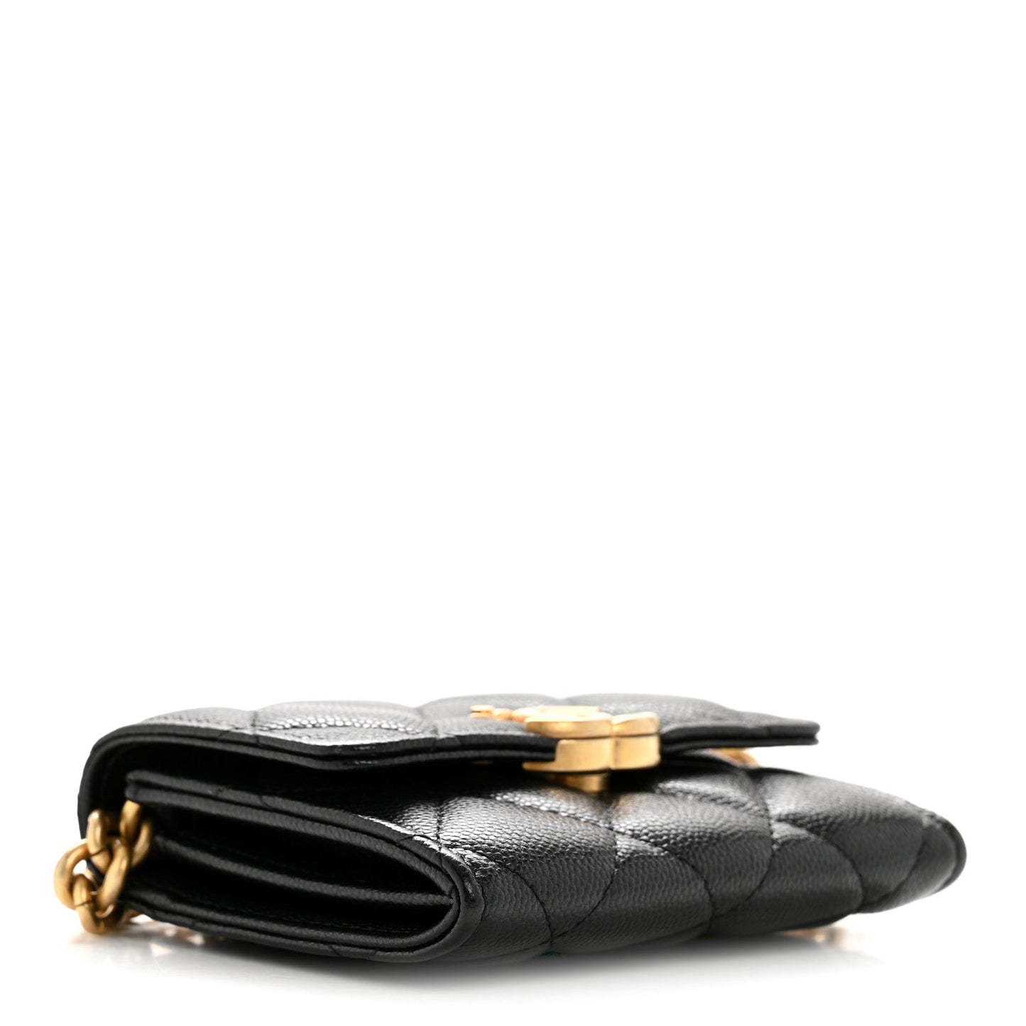 Caviar Quilted Bracelet On Chain Clutch Black