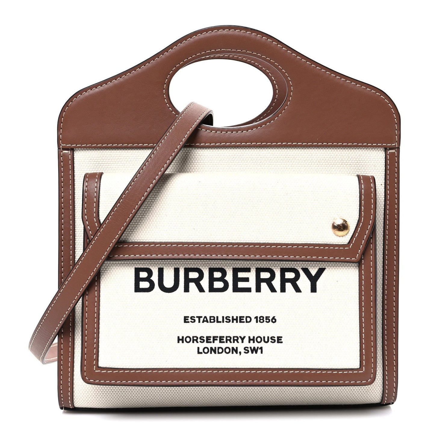 Canvas Smooth Calfskin Two Tone Mini Pocket Bag Natural Malt Brown