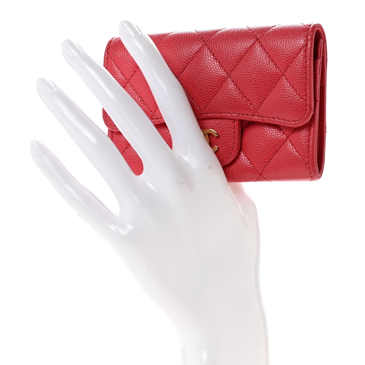 Caviar Quilted Flap Card Holder Wallet Dark Pink