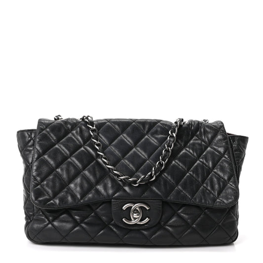 Lambskin Quilted Jumbo Single Flap Black