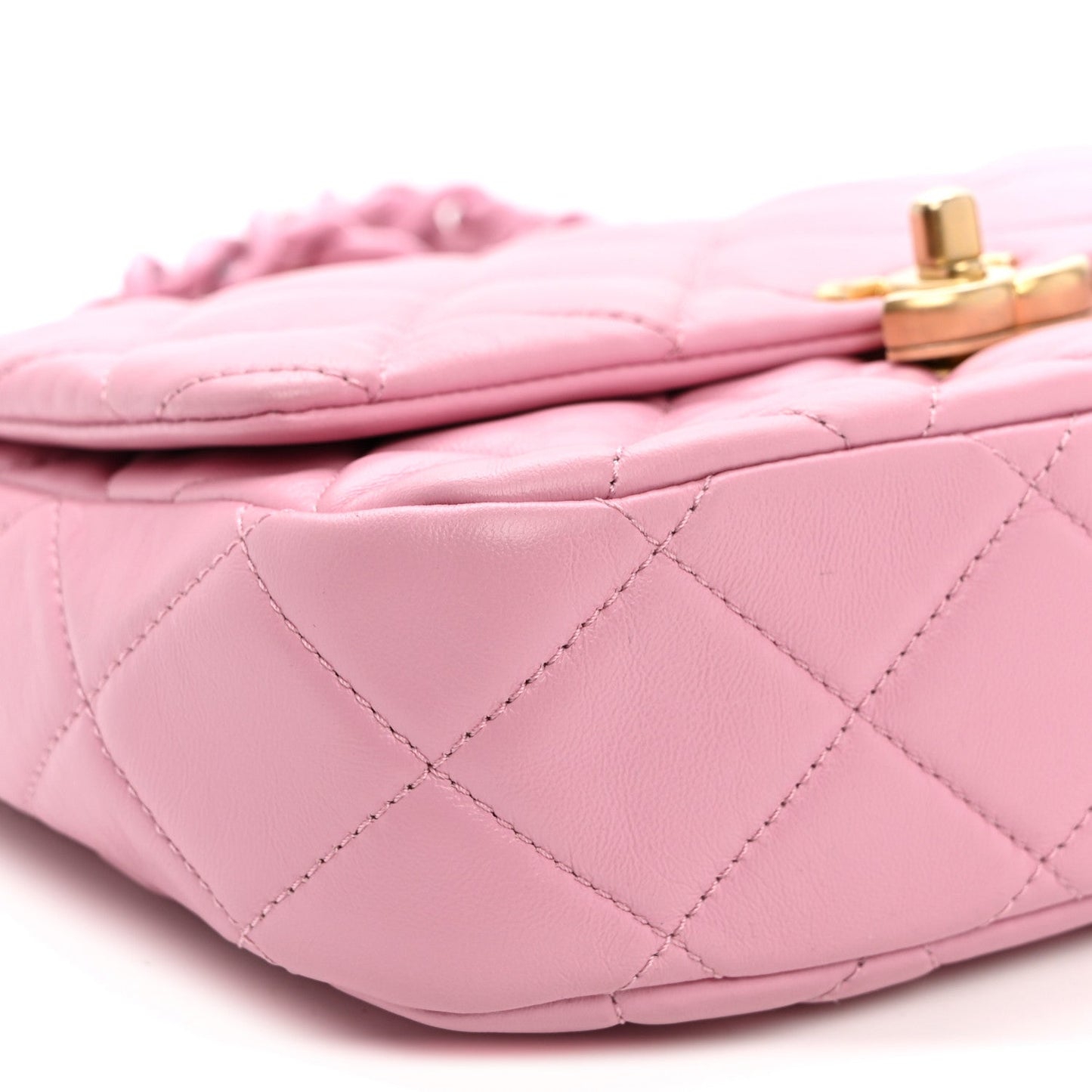 Lambskin Quilted Small Lacquered Chain Flap Pink