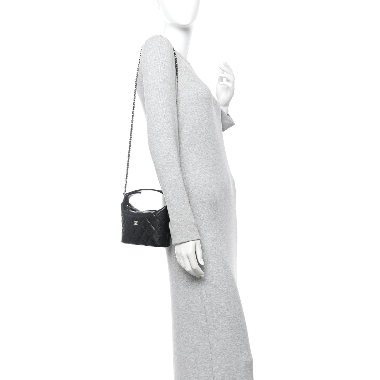 Caviar Quilted Hobo Clutch With Chain  Black