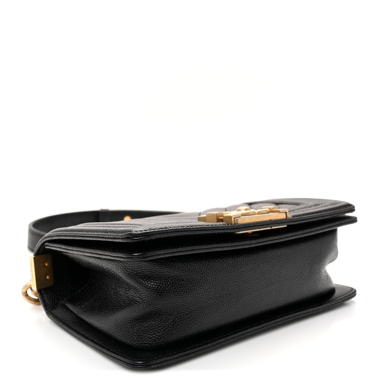 Caviar Chevron Quilted Small Boy Flap Black