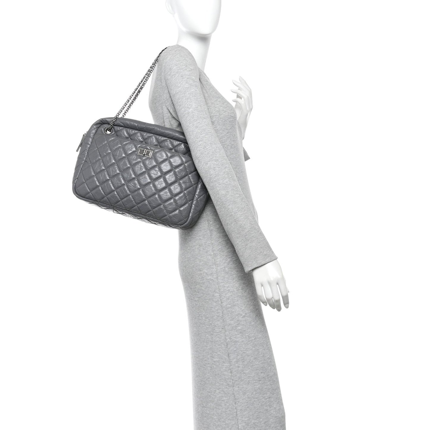Aged Calfskin Quilted Large Reissue Camera Case Grey