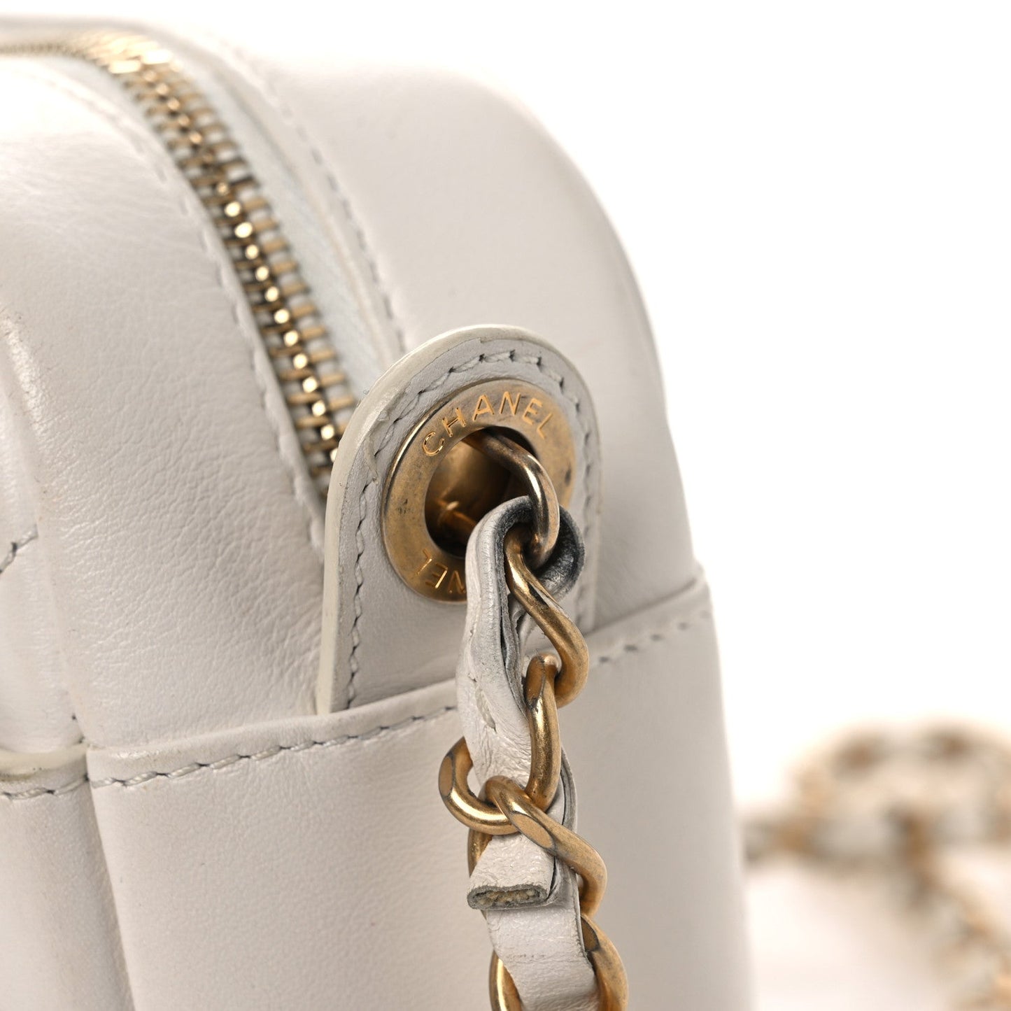 Calfskin Quilted Enchained Camera Case Bag White