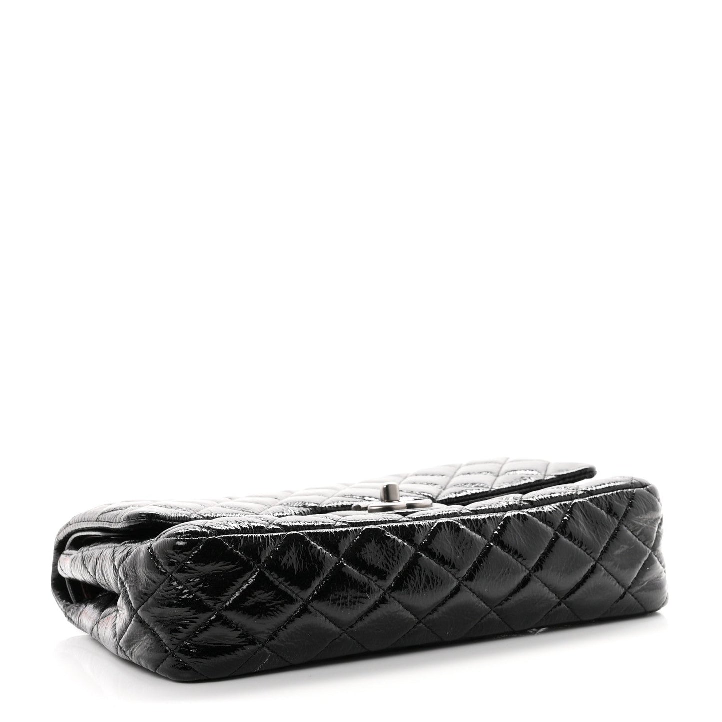 Crumpled Patent Quilted Medium Double Flap Black