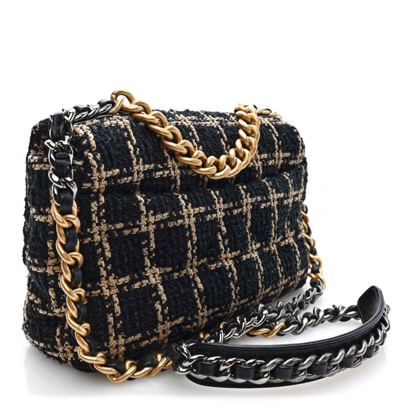 Tweed Quilted Medium Chanel 19 Flap Black Beige