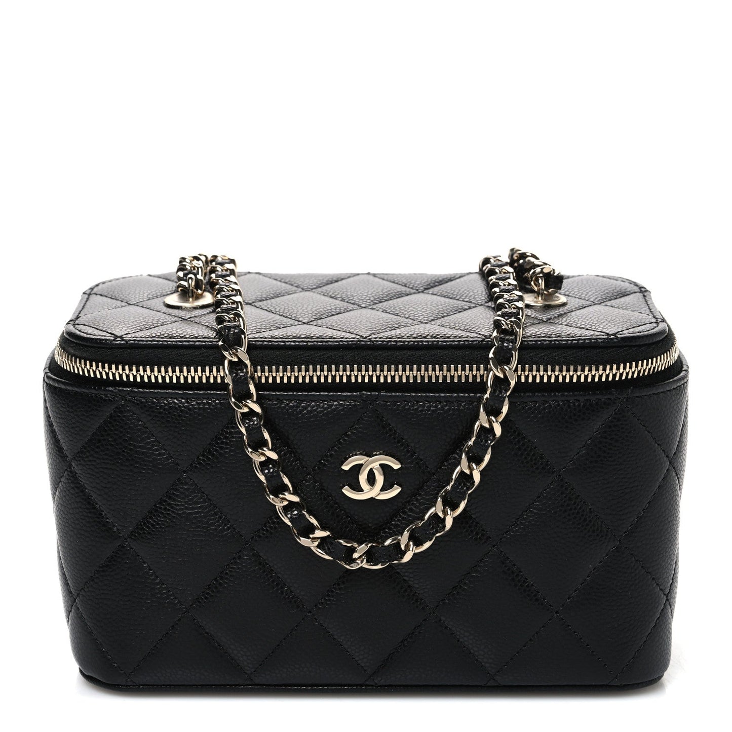 Caviar Quilted Small Vanity Case With Chain Black