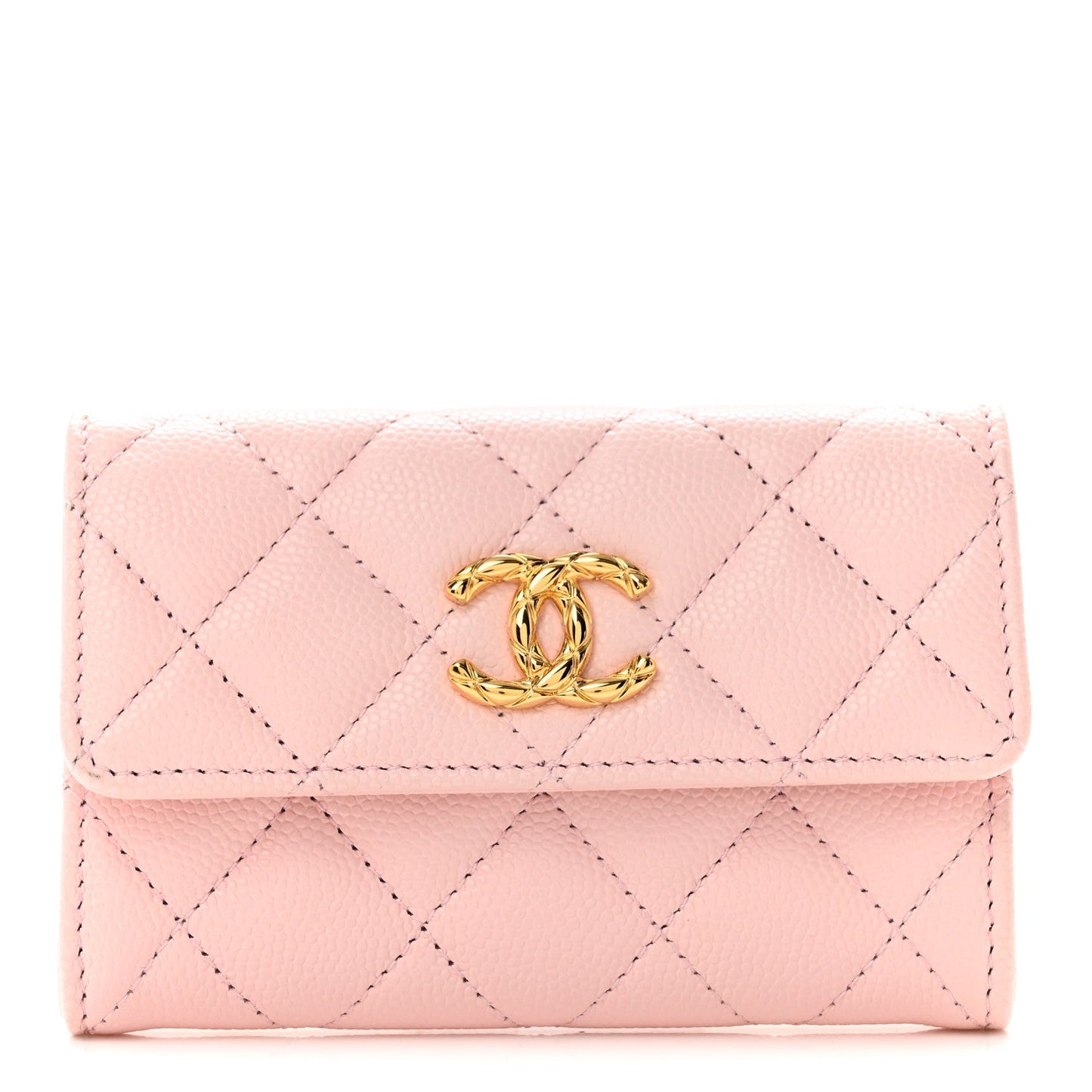 Caviar Quilted CC Flap Card Holder Rose