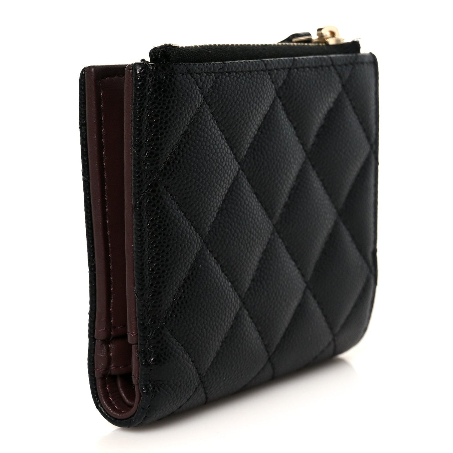 Caviar Quilted CC Zip Compact Wallet Black