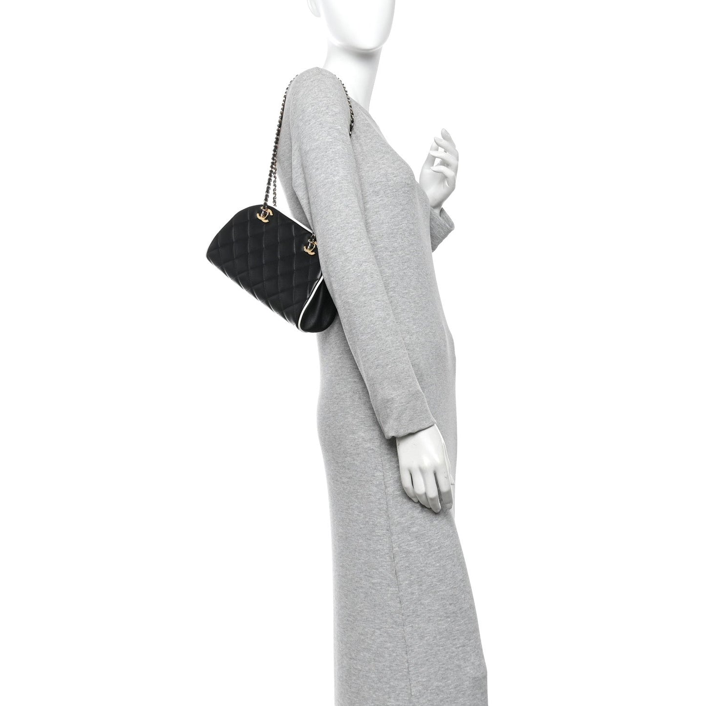 Lambskin Quilted Clutch With Chain Black White