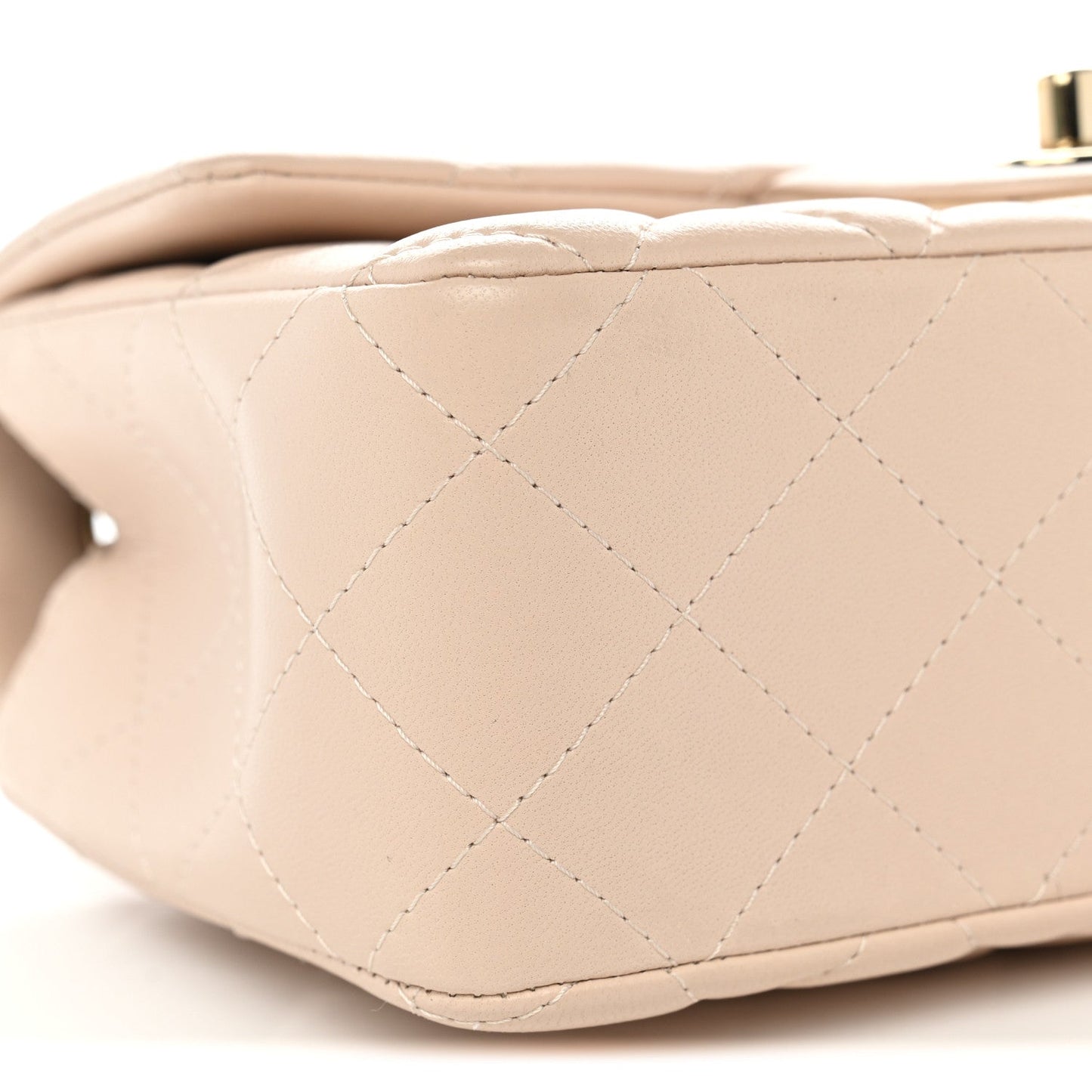 Lambskin Quilted Mini Rectangular Flap Light Beige