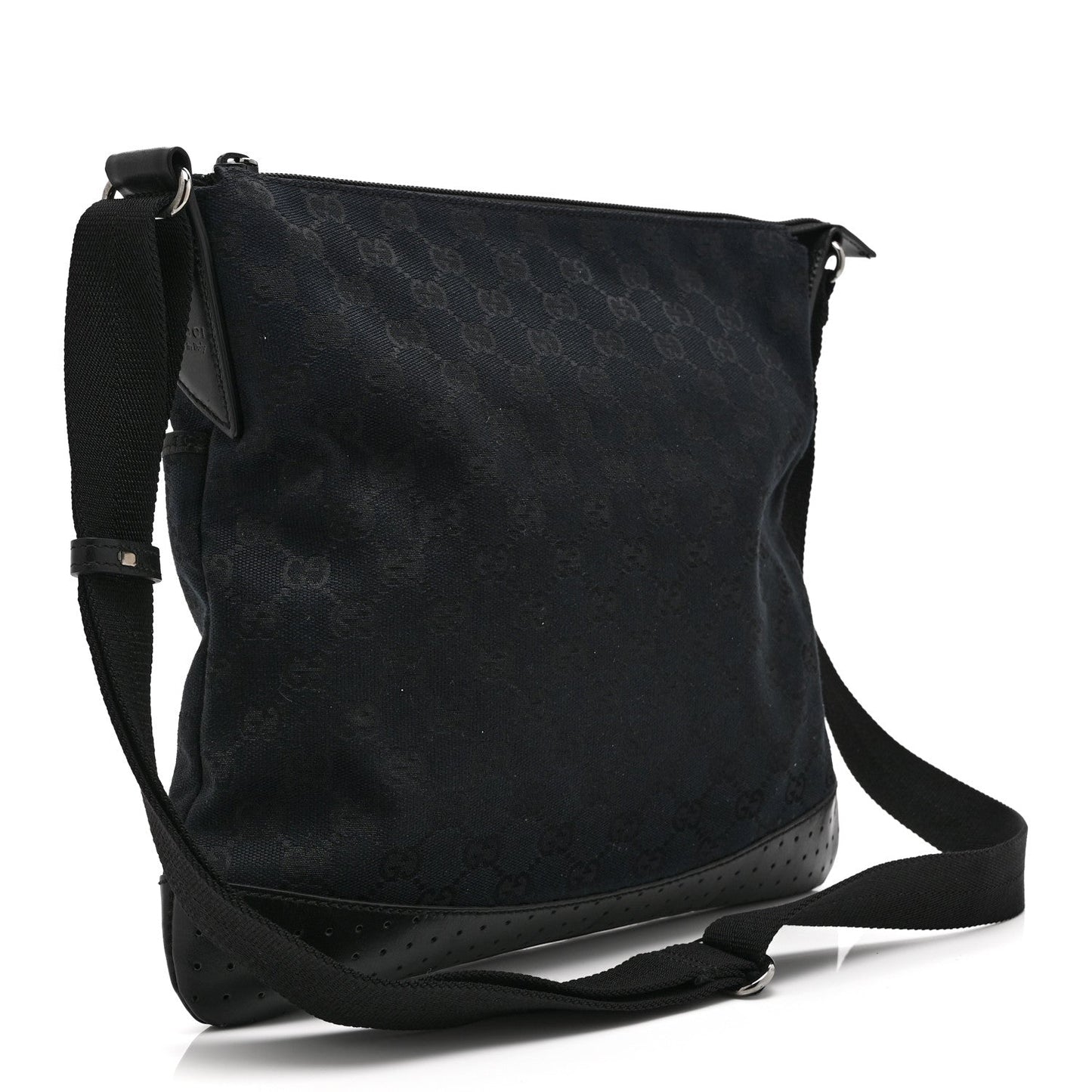 Monogram Calfskin Perforated Medium Flat Messenger Bag Black