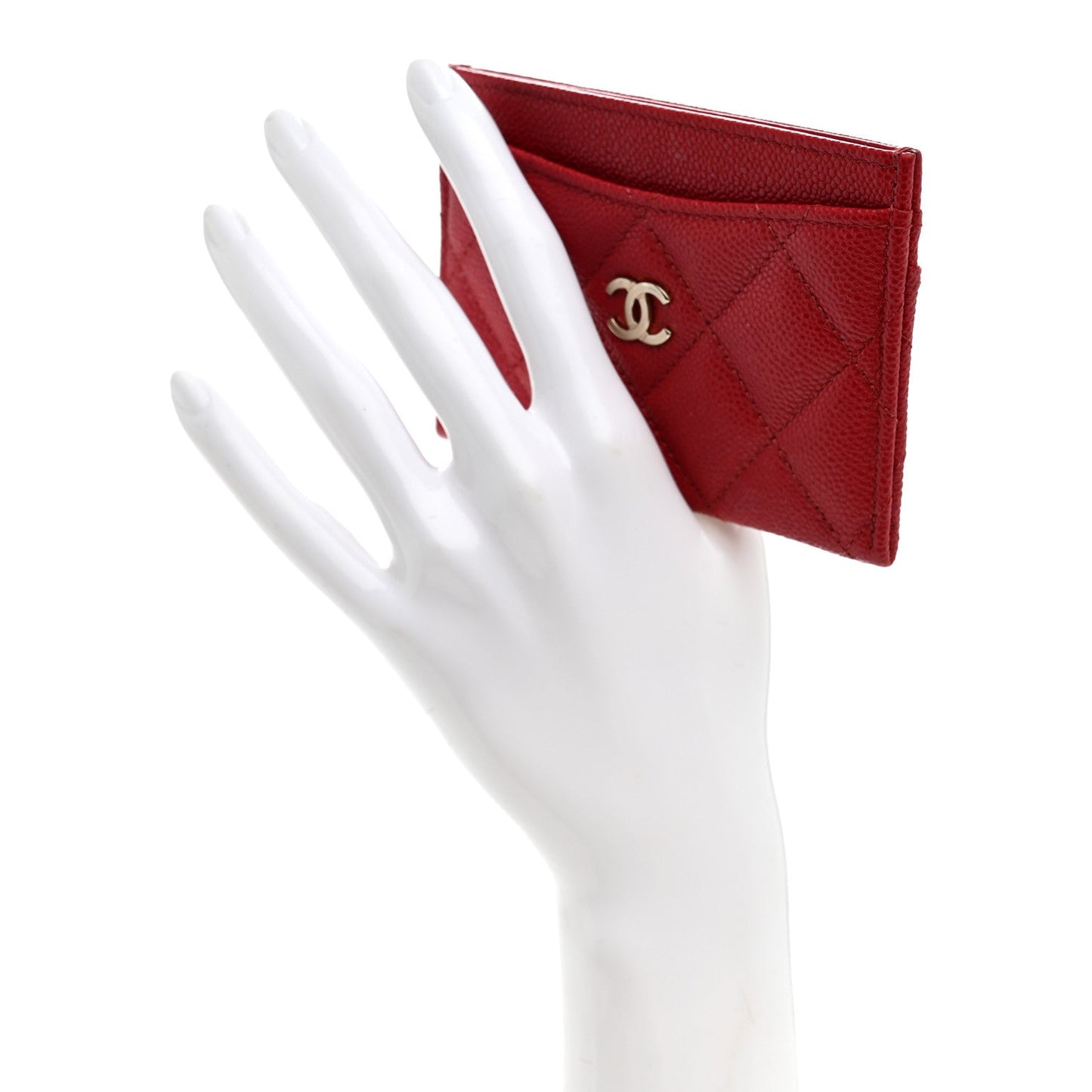 Caviar Quilted Card Holder Red