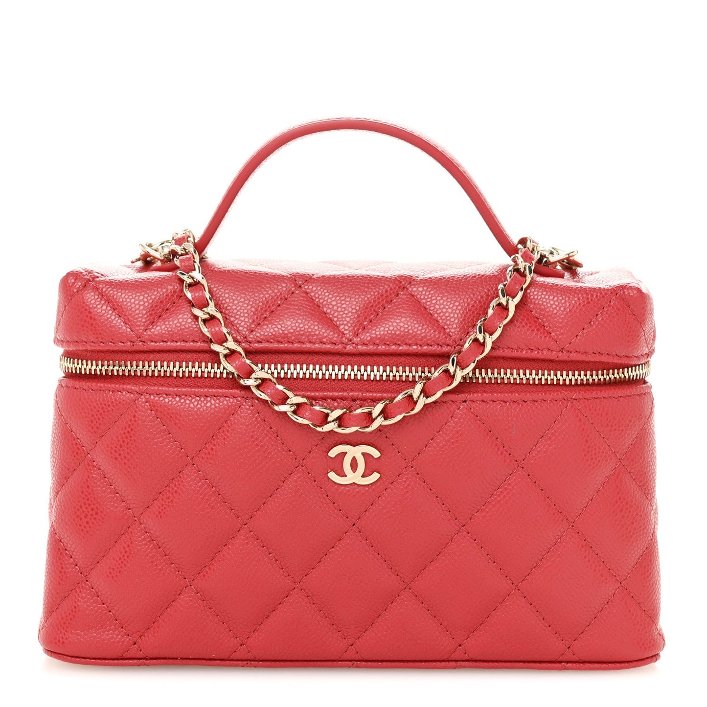 Caviar Quilted Top Handle Slim Vanity With Chain Red