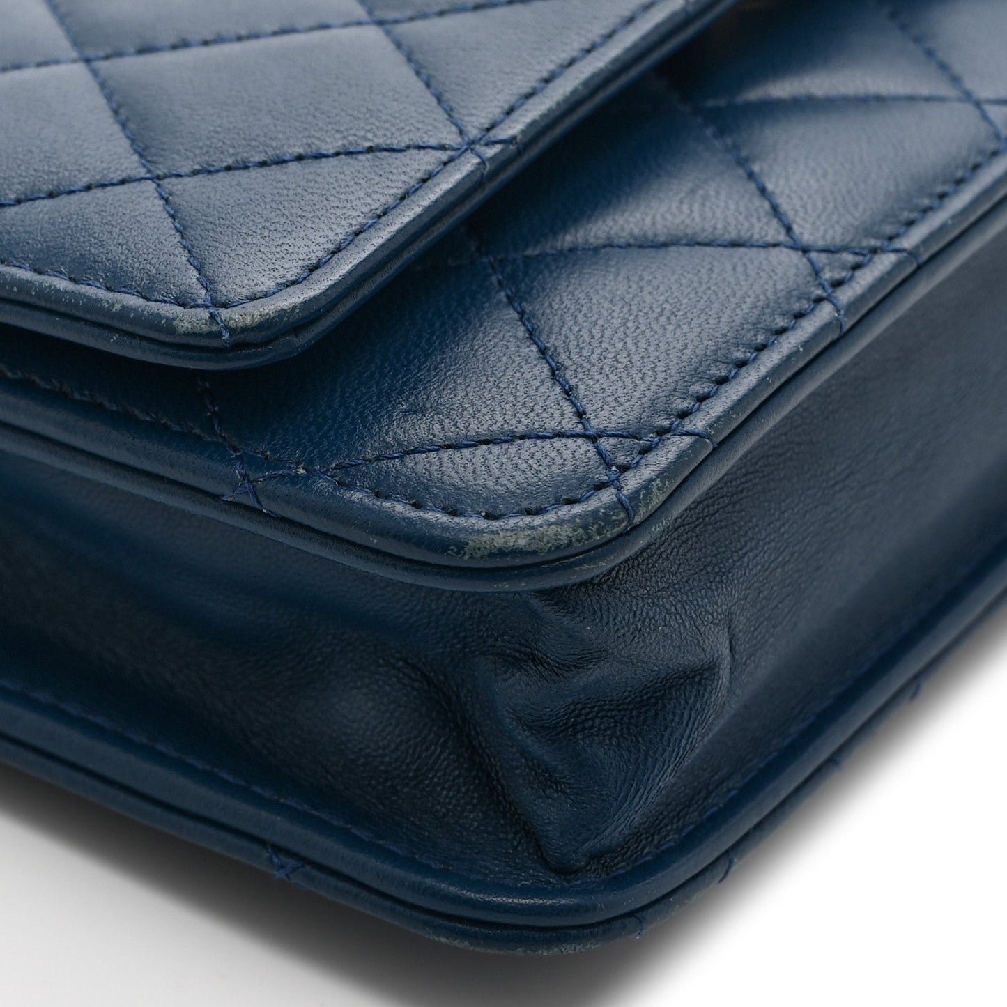 Lambskin Quilted Trendy CC Wallet On Chain WOC Blue