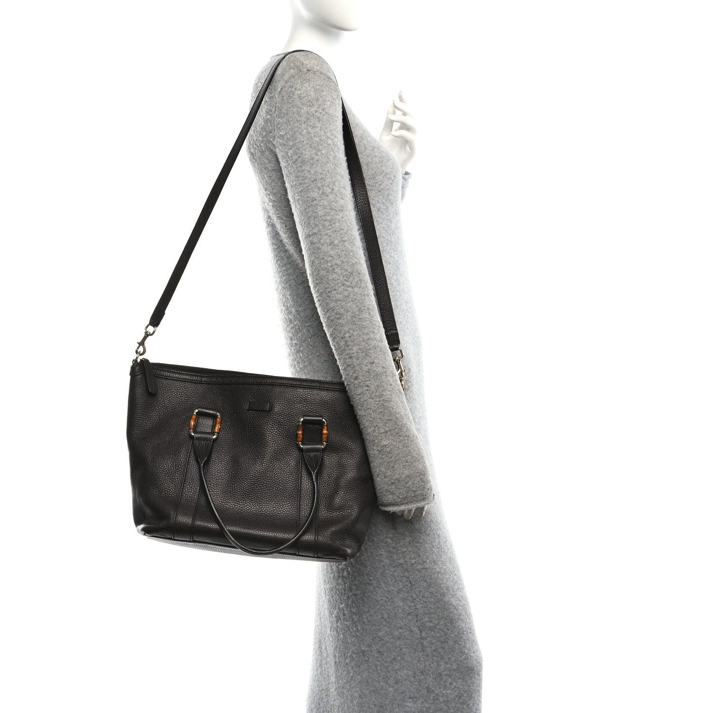 Calfskin Bamboo Top Handle Tote Dark Brown