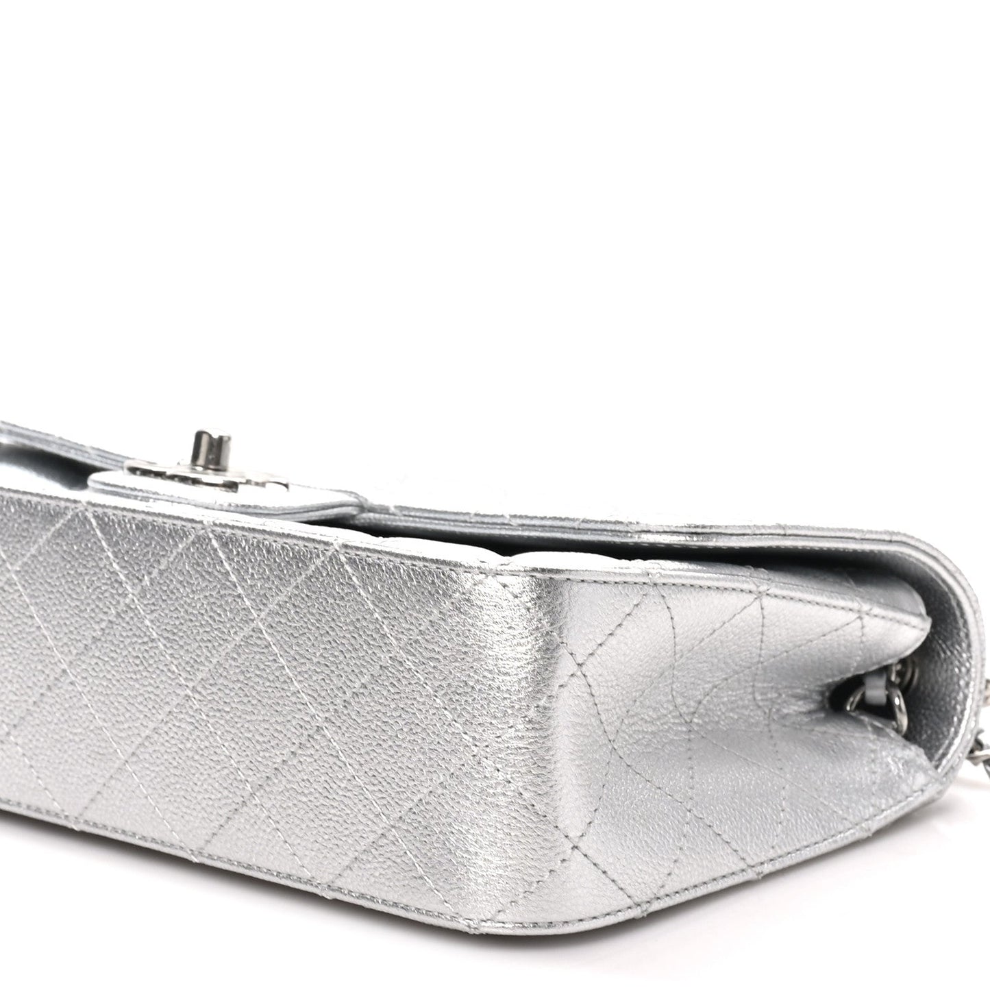 Metallic Caviar Quilted Medium CC Slide Flap Silver