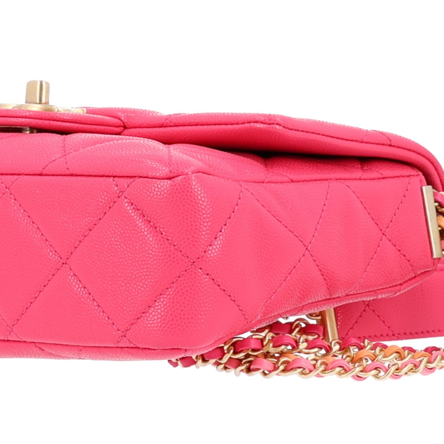 Shiny Caviar Quilted Chain Sunset Mini Flap Pink
