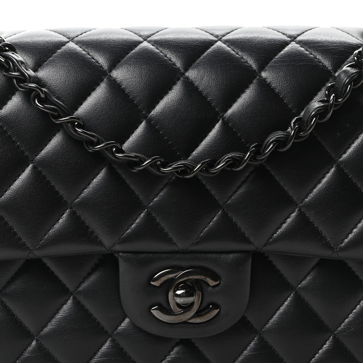 Lambskin Quilted Medium Double Flap So Black