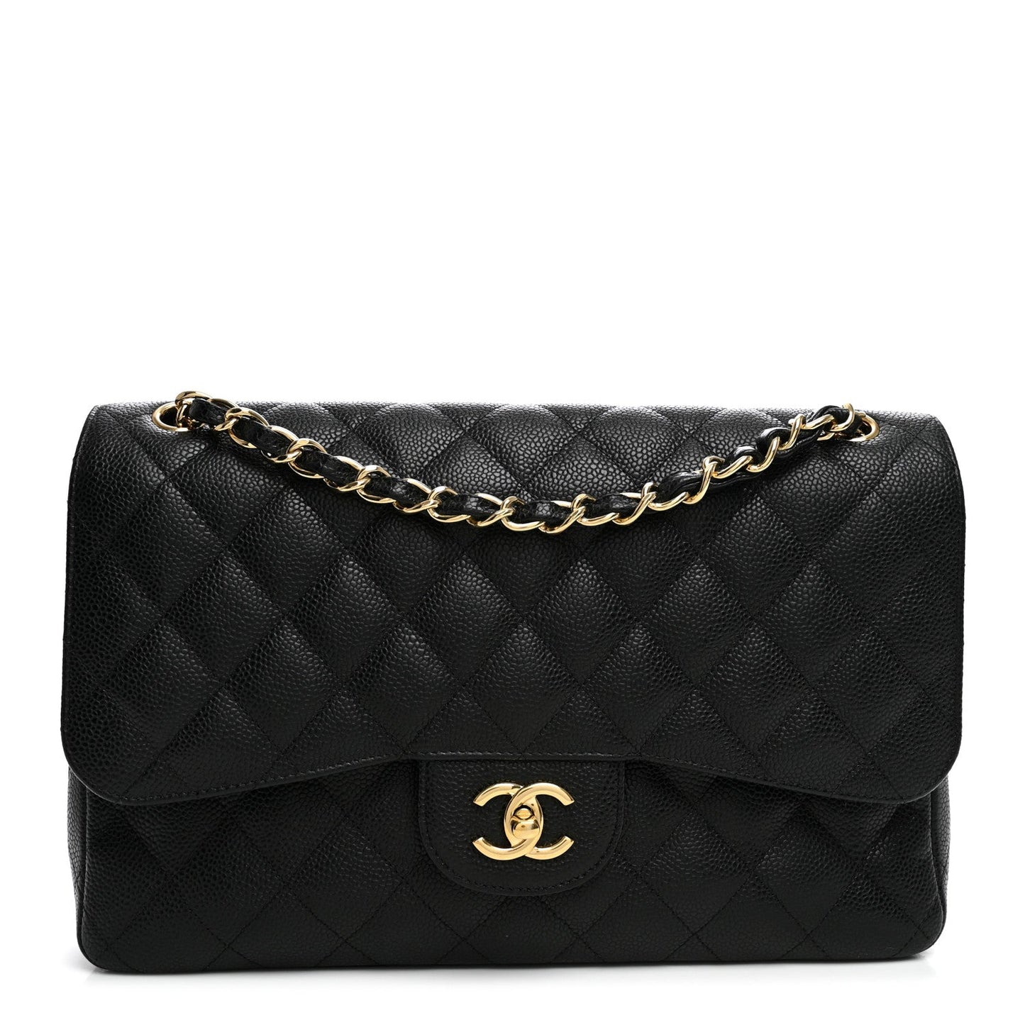 Caviar Quilted Jumbo Double Flap Black