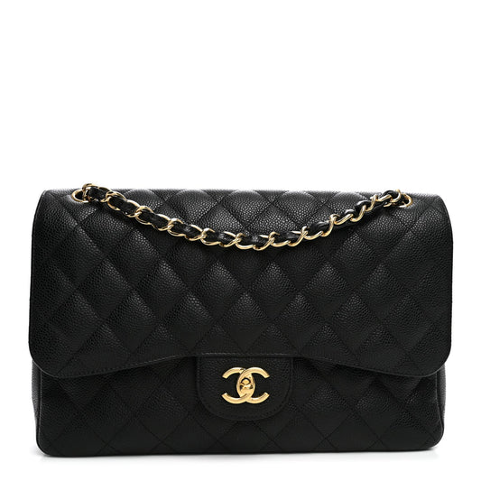 Caviar Quilted Jumbo Double Flap Black