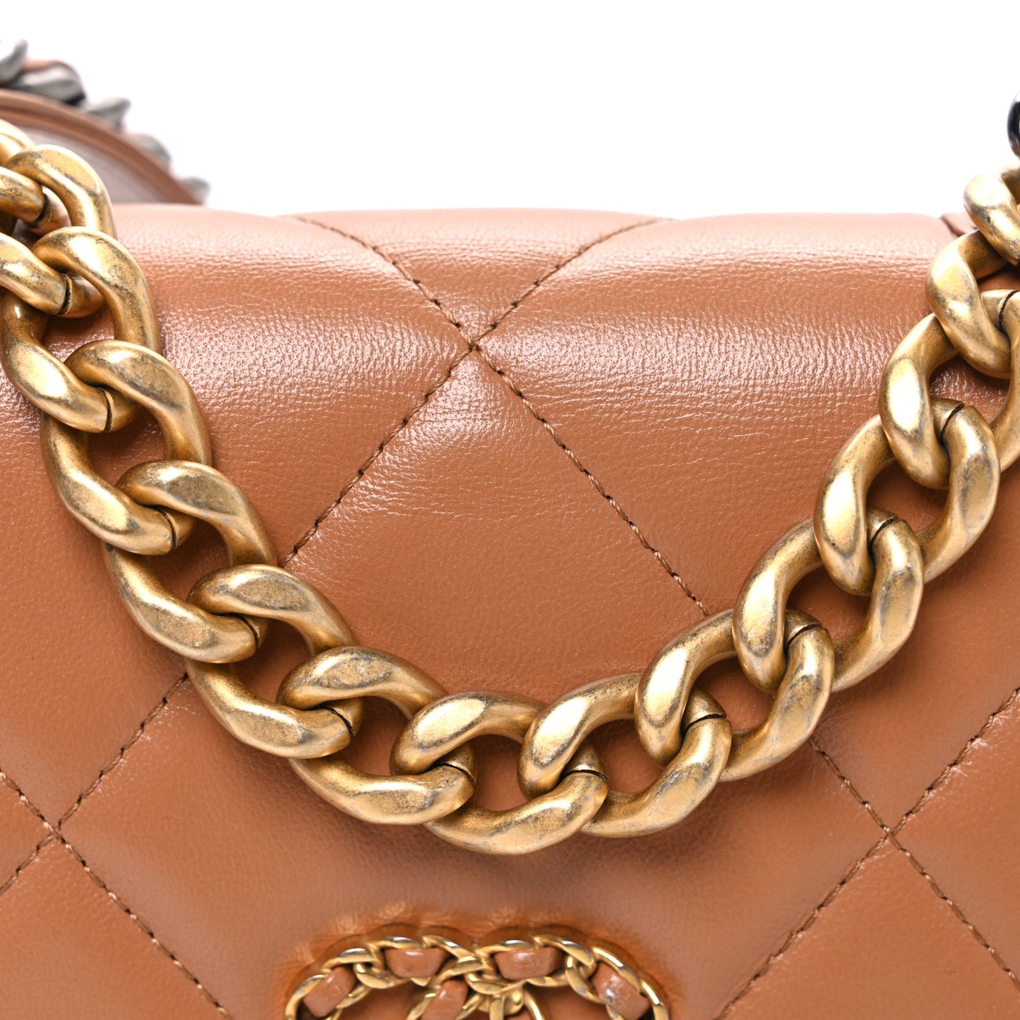 Lambskin Quilted Chanel 19 Wallet On Chain WOC Brown