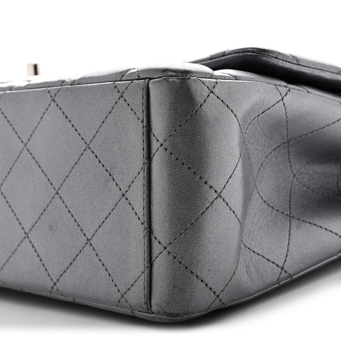 Metallic Lambskin Quilted Maxi Double Flap Pewter