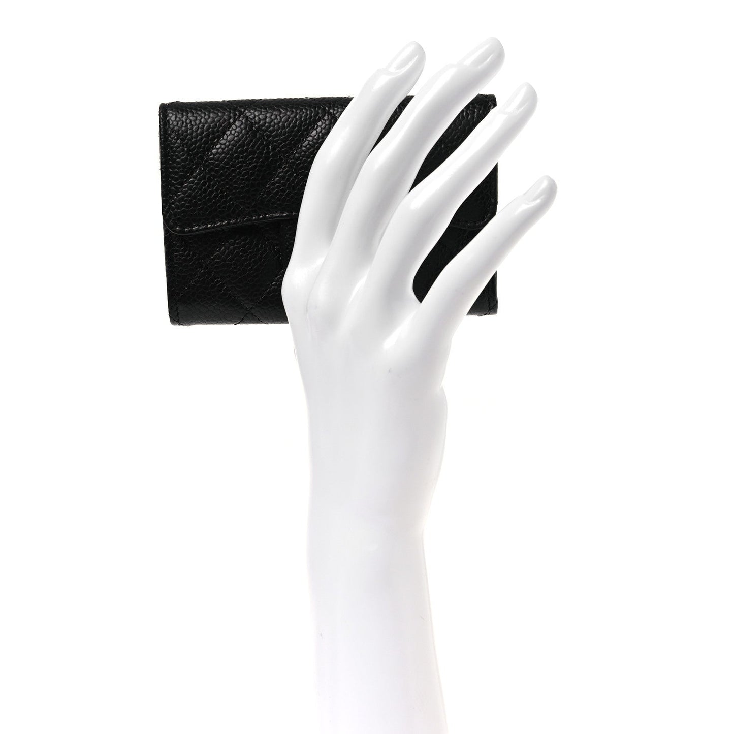 Caviar Quilted Flap Card Holder Wallet Black