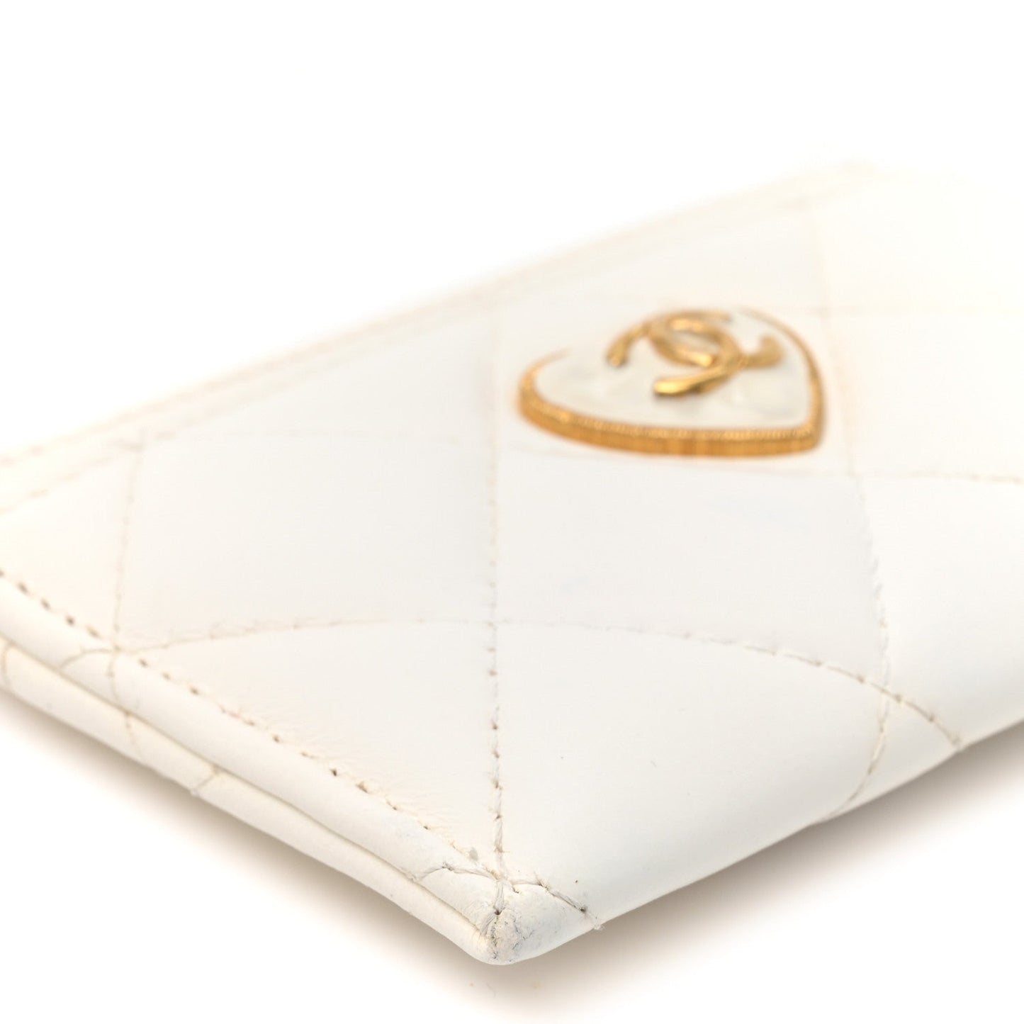 Lambskin Plexiglass Quilted Coco Love Card Holder White