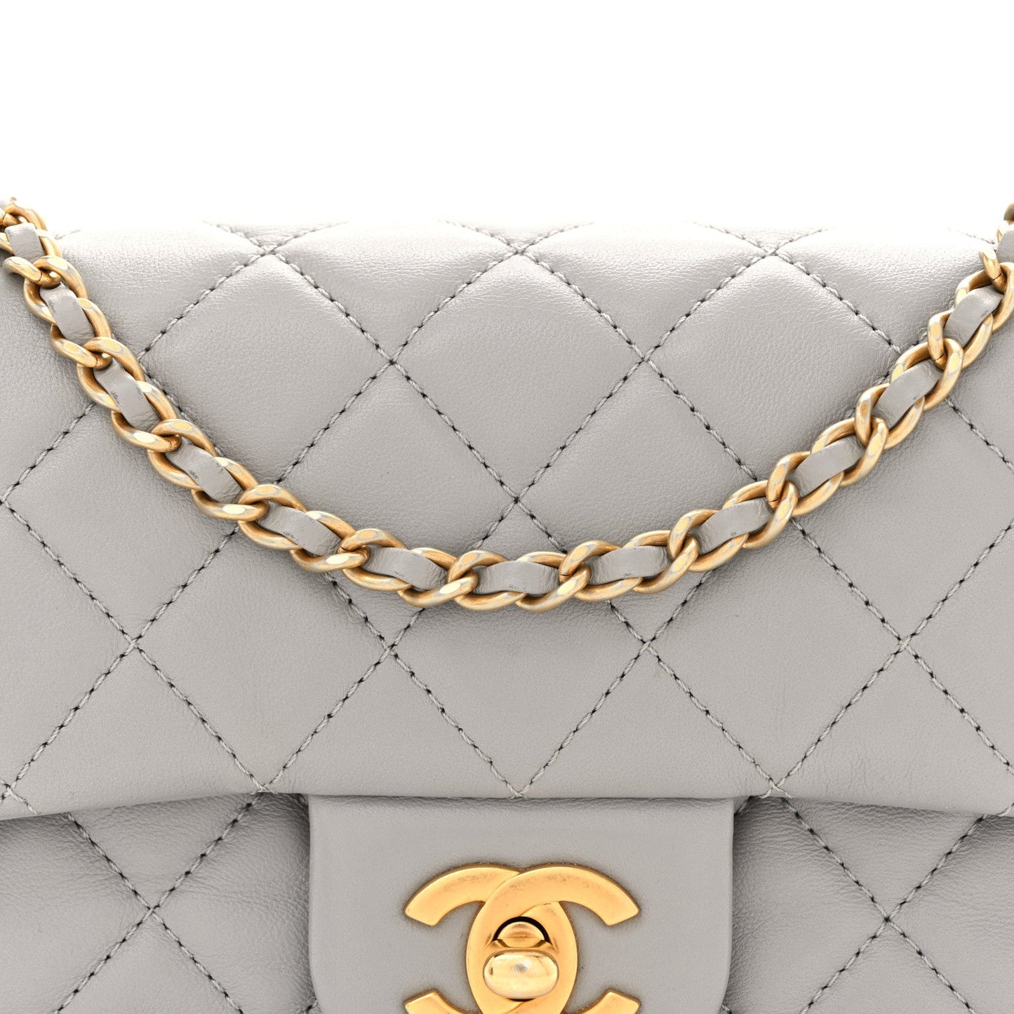 Lambskin Quilted Mini Rectangular Pearl Crush Flap Grey