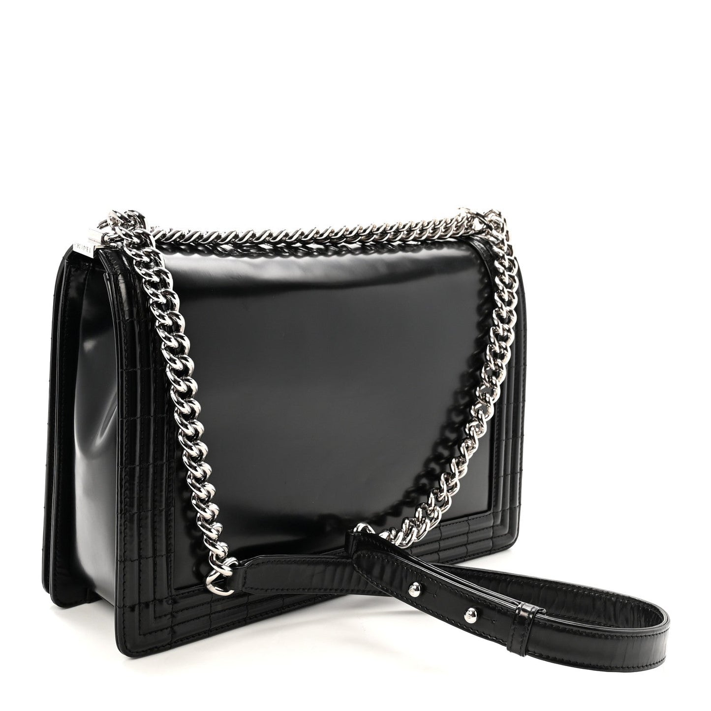 Glazed Calfskin Large Boy Flap Black