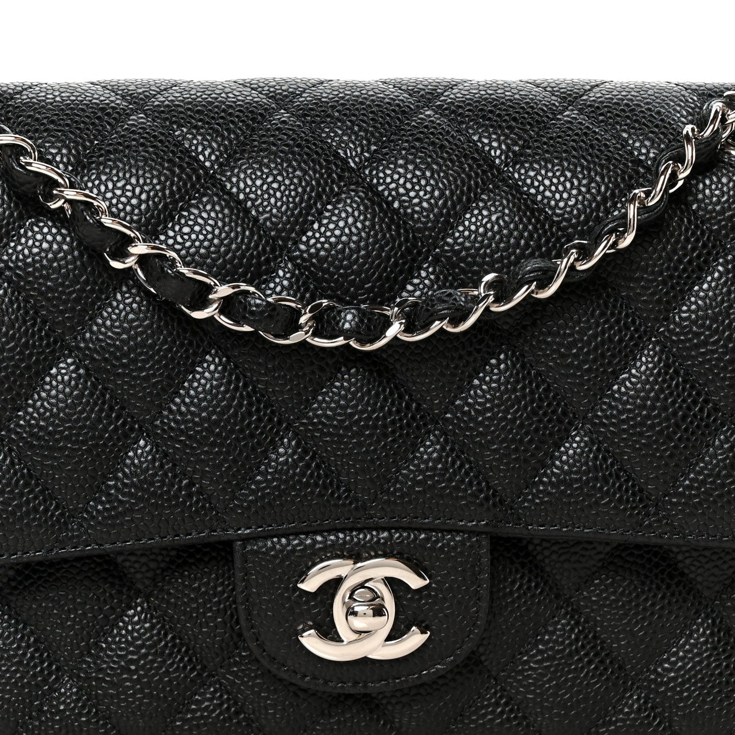 Caviar Quilted Medium Double Flap Black