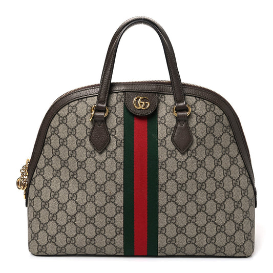 GG Supreme Monogram Web Medium Ophidia Top Handle Dome Bag Brown