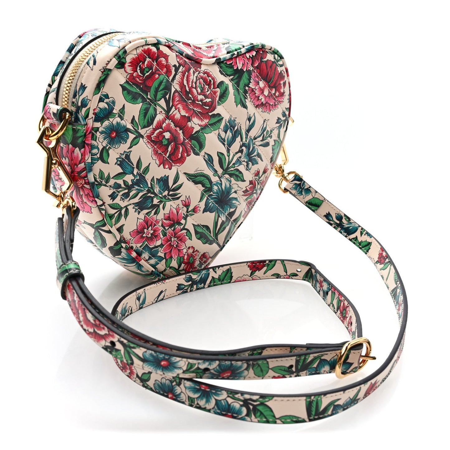 Calfskin Brit Roses Print Matelasse Diagonal Mini Interlocking G Heart Shoulder Bag Multicolor Multicolor