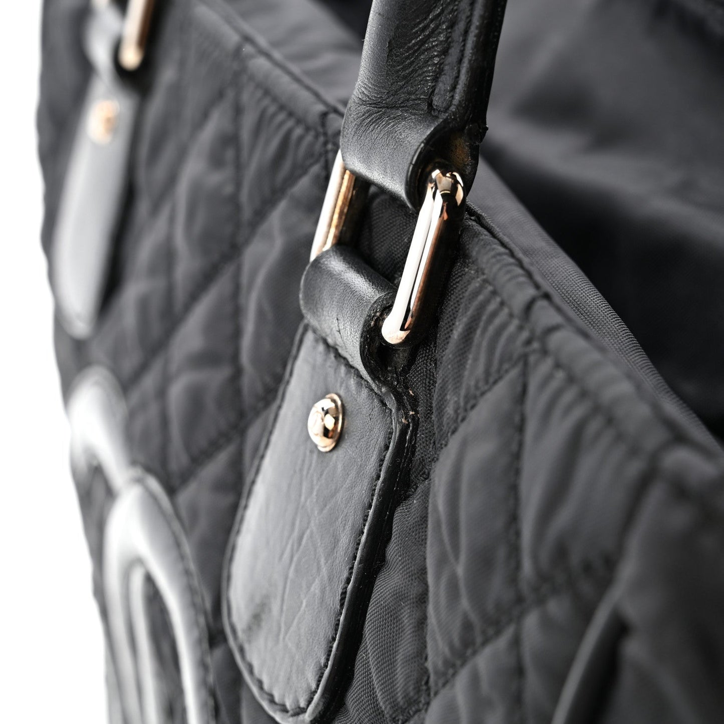 Nylon Calfskin Quilted CC Paris New York Tote Bag Black