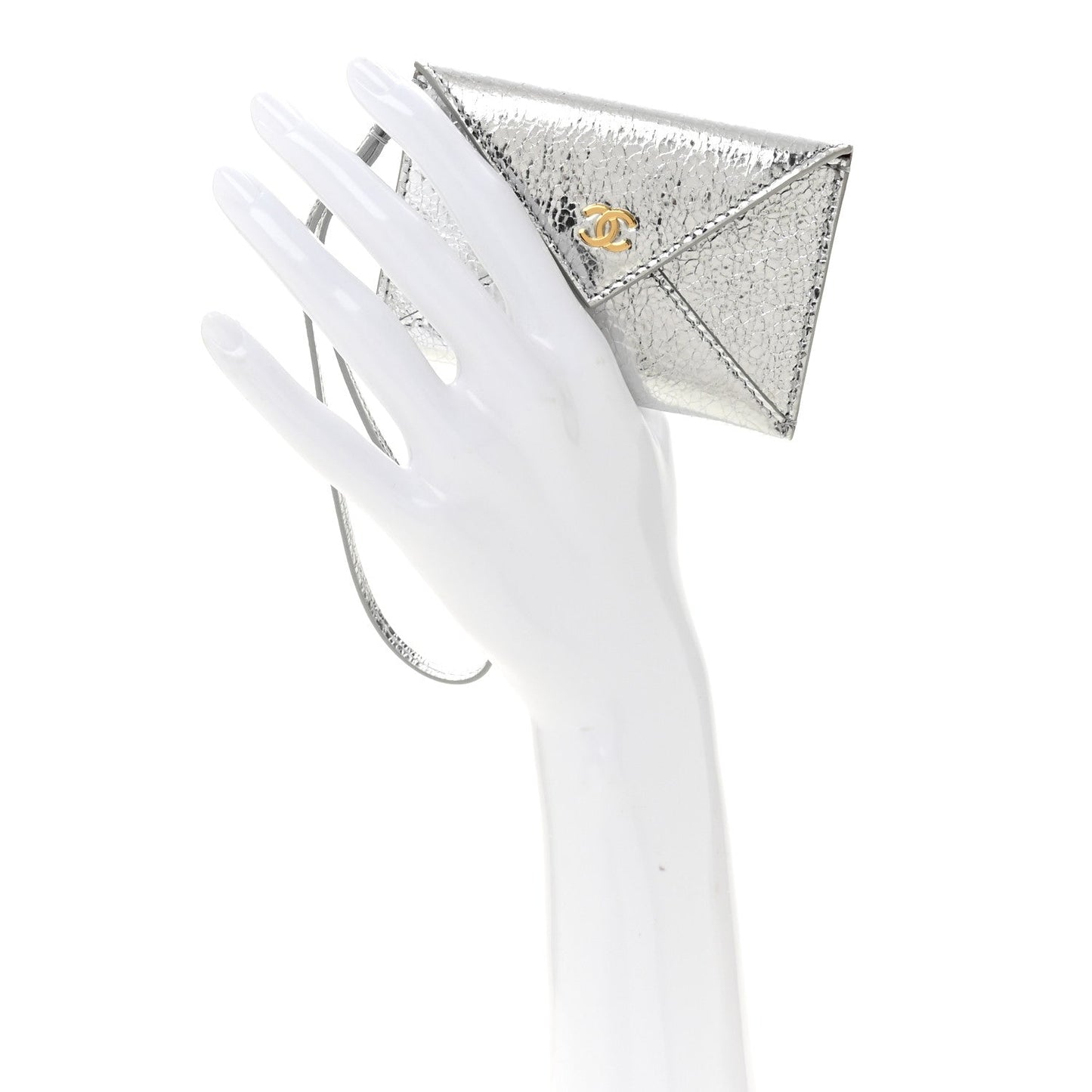 Metallic Lambskin Card Holder Bag Charm Silvery