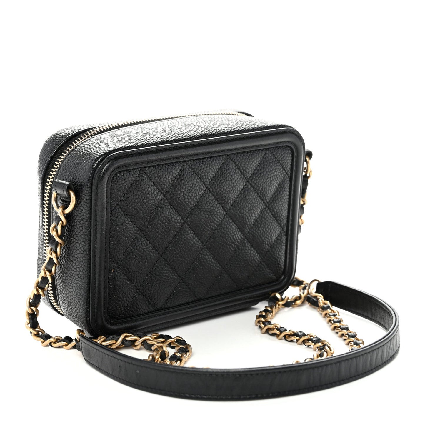 Caviar Quilted CC Filigree Vanity Clutch With Chain Black