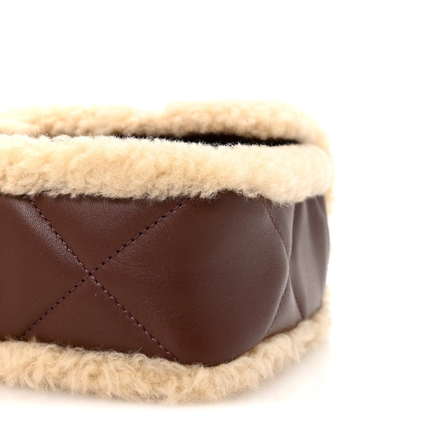 Shearling Lambskin Quilted Furry Coco Flap Beige Dark Brown