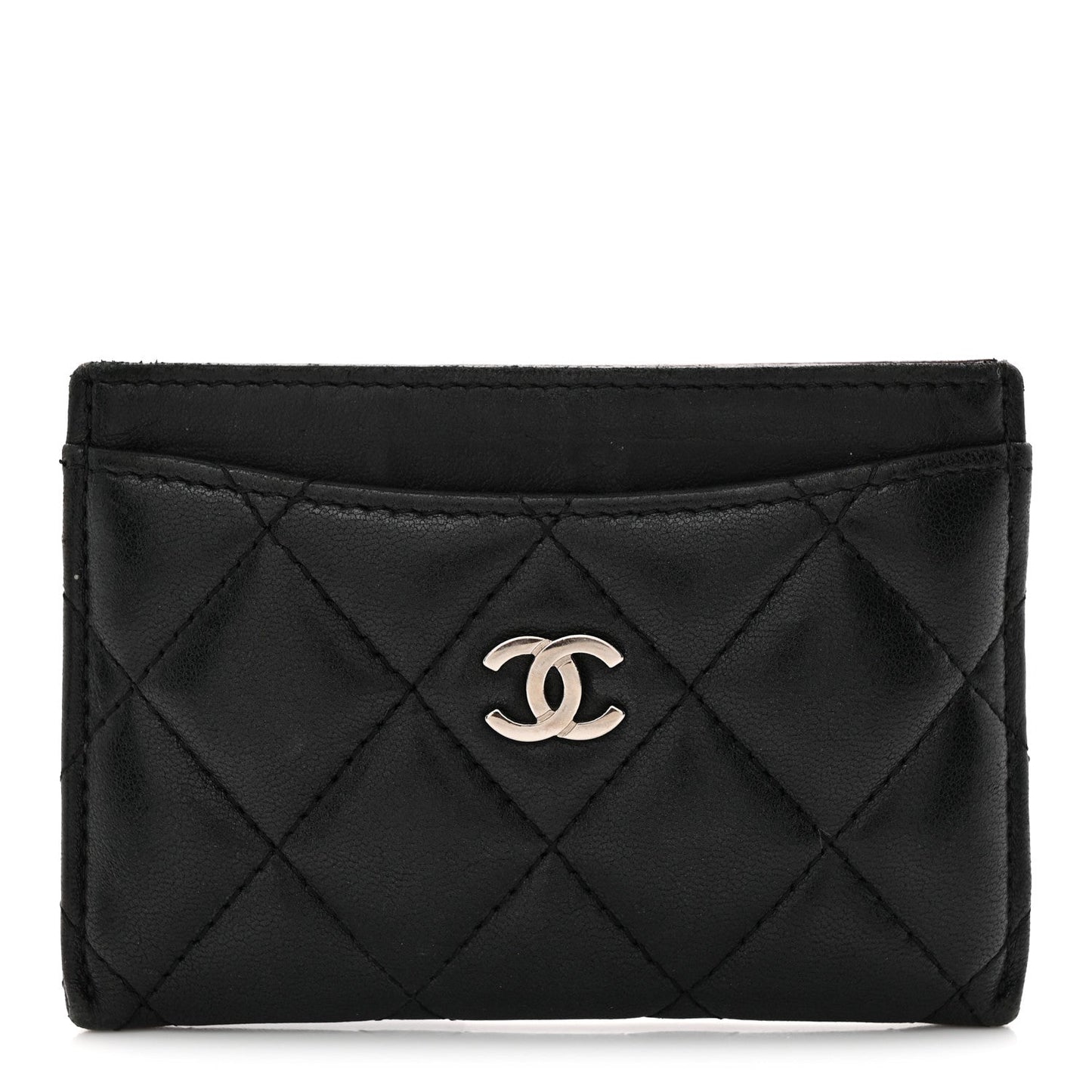 Lambskin Quilted Card Holder Black