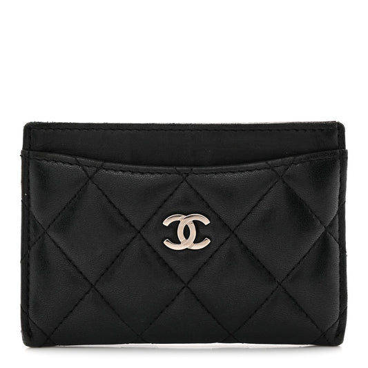 Lambskin Quilted Card Holder Black
