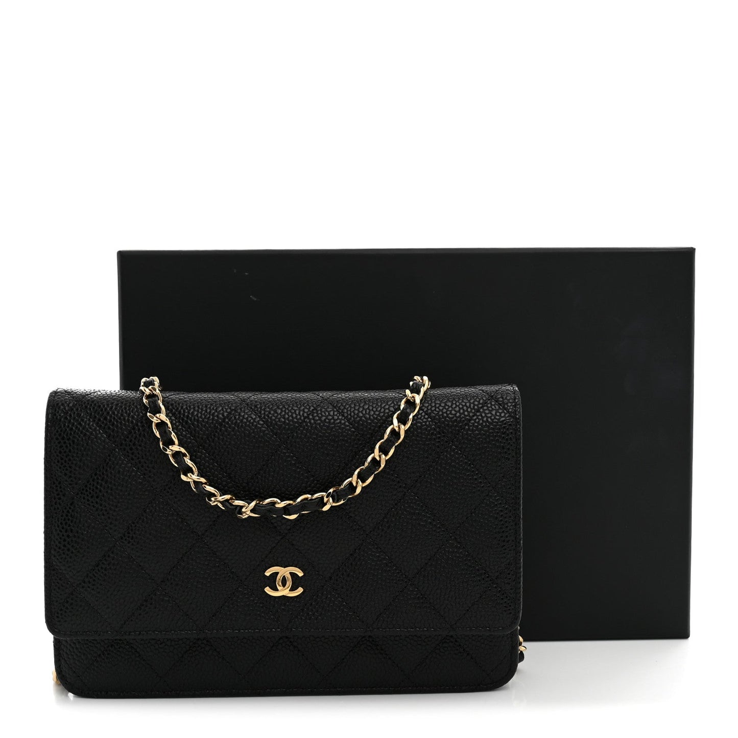Caviar Quilted Wallet on Chain WOC Black