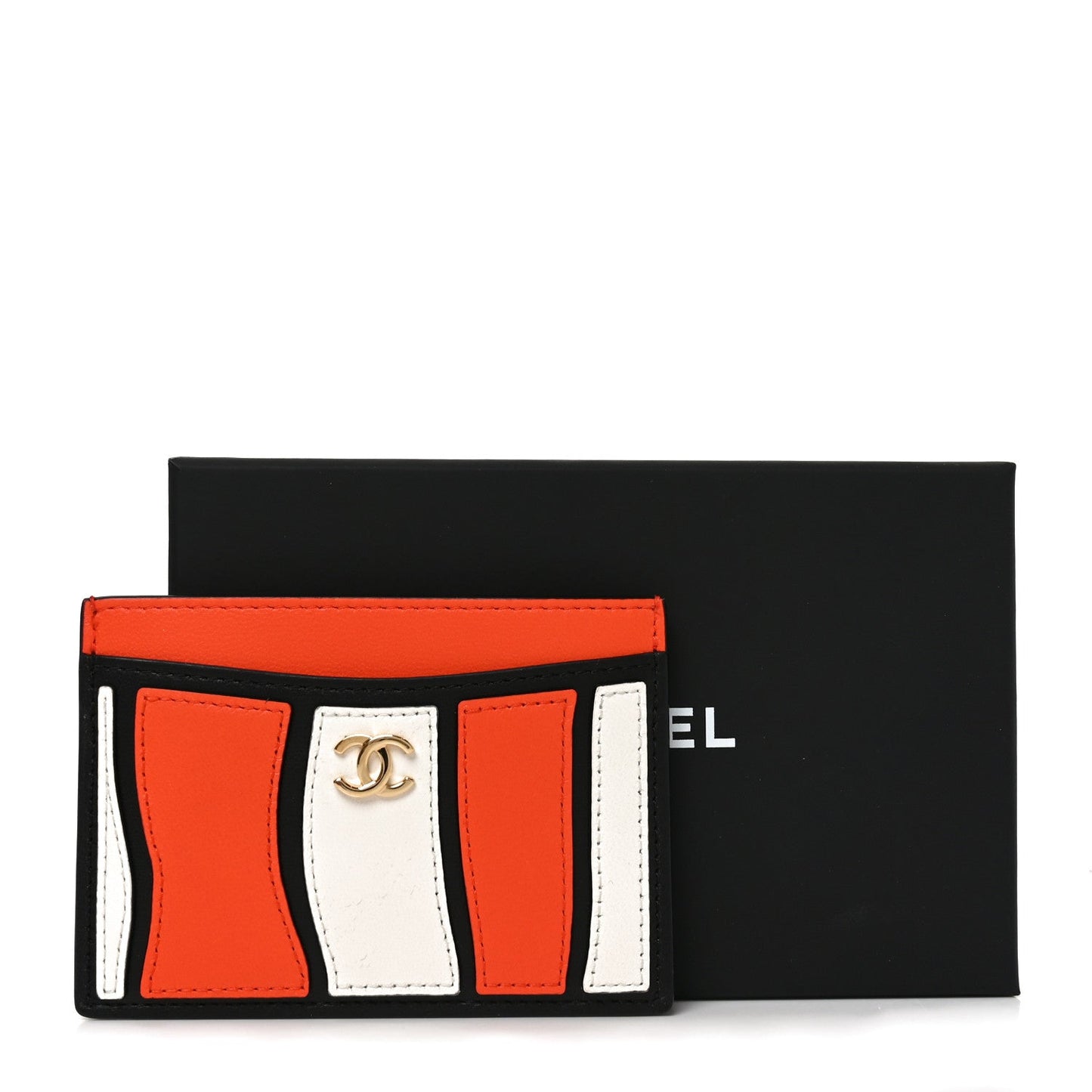 Lambskin Coco Beach Card Holder Orange White Black